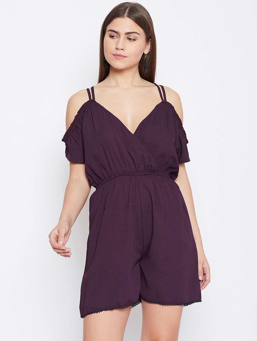 overlap neck frill detail romper 