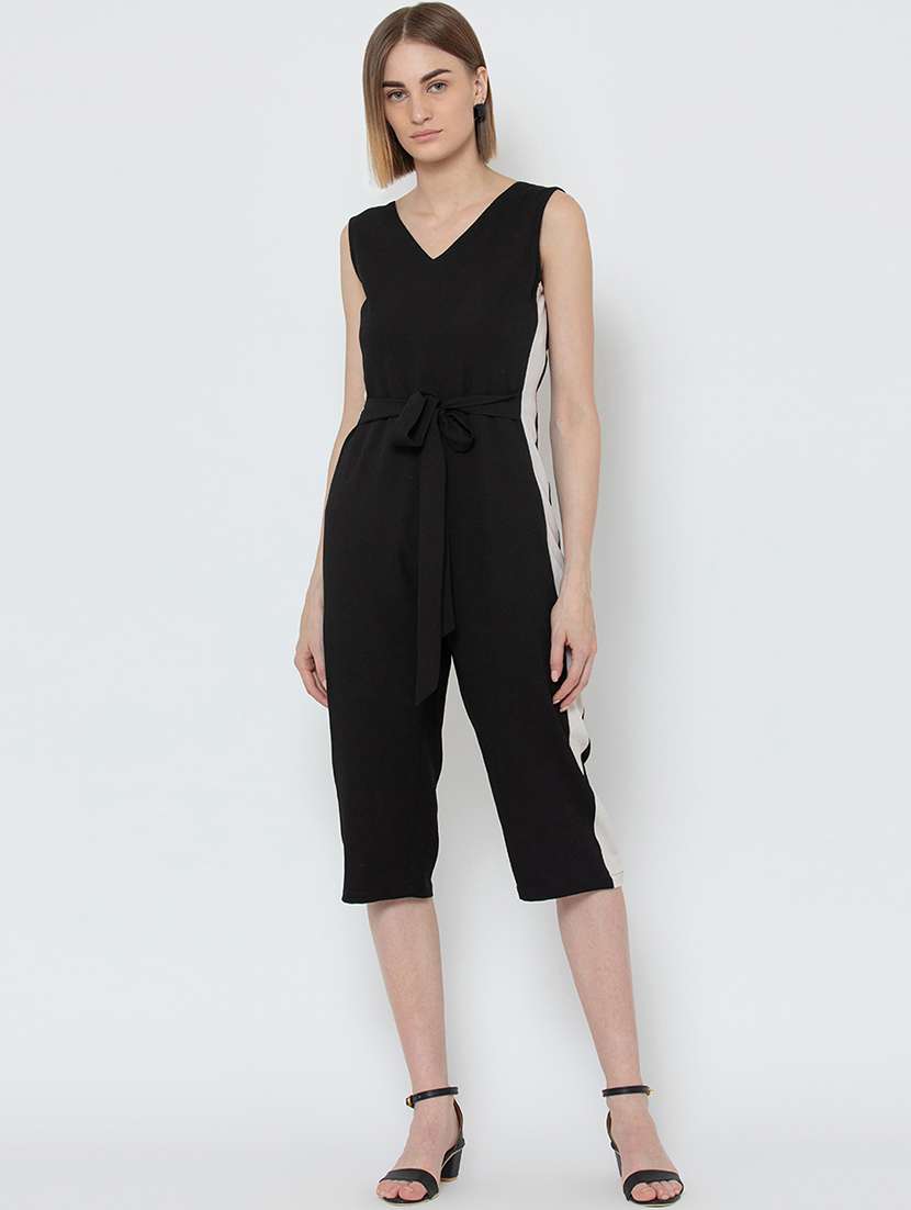 tie front contrast detail jumpsuit