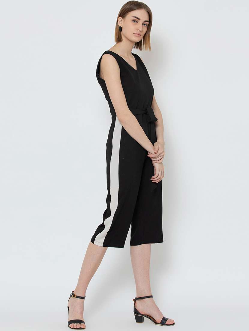 tie front contrast detail jumpsuit - 16764139 -  Standard Image - 1