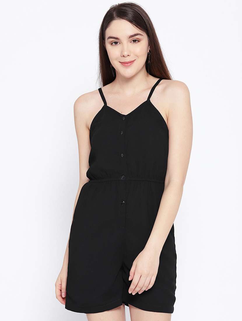 cami neck button up romper 