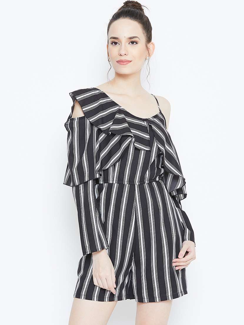 ruffle detail striped romper 