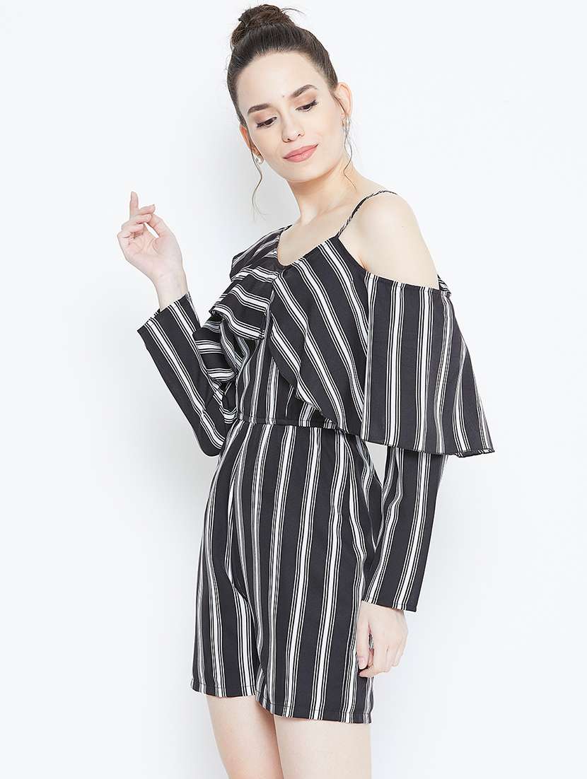 ruffle detail striped romper  - 16764167 -  Standard Image - 1