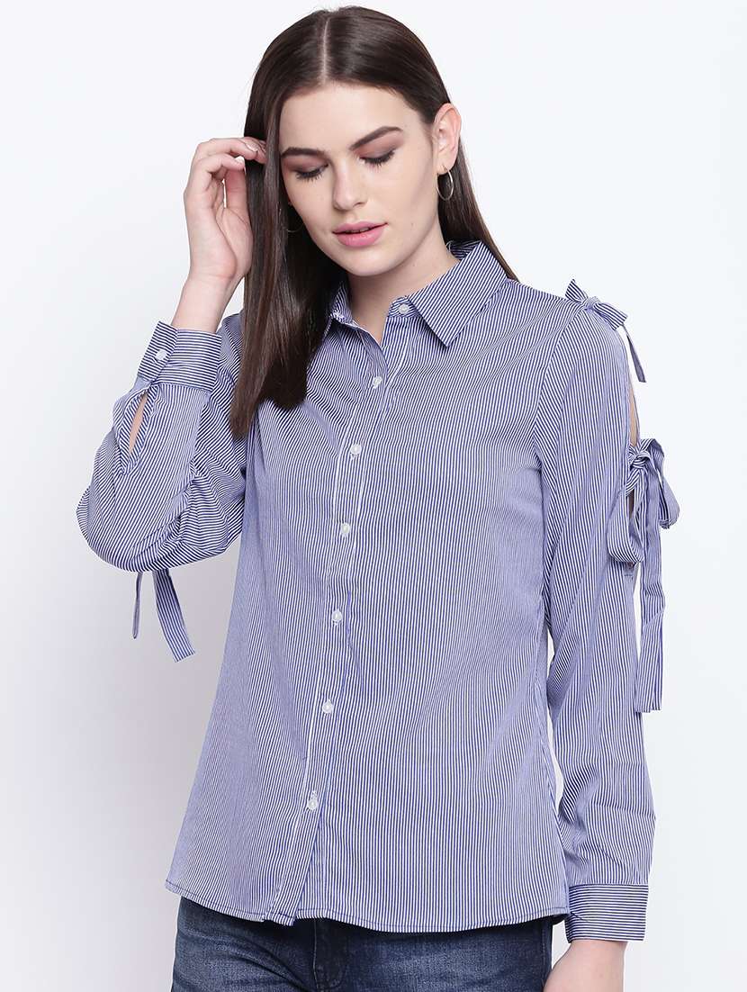 tie knot detail pin striped shirt