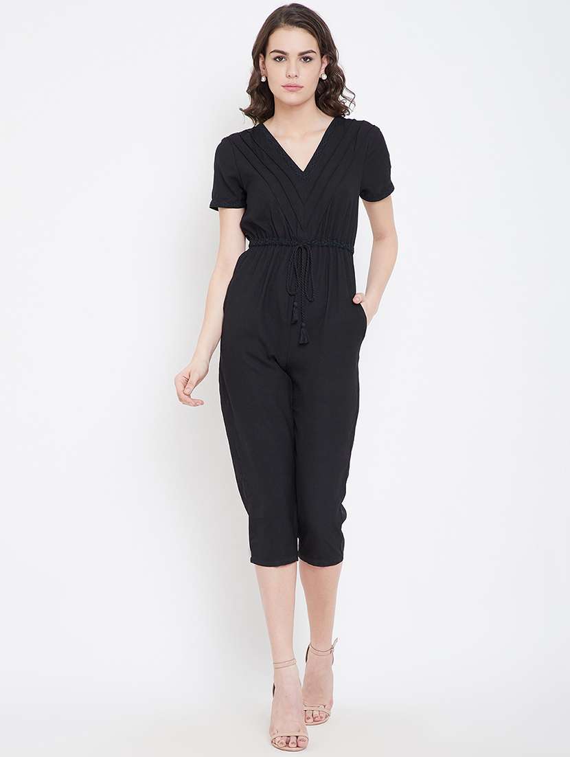 tie knot detail lace insert jumpsuit