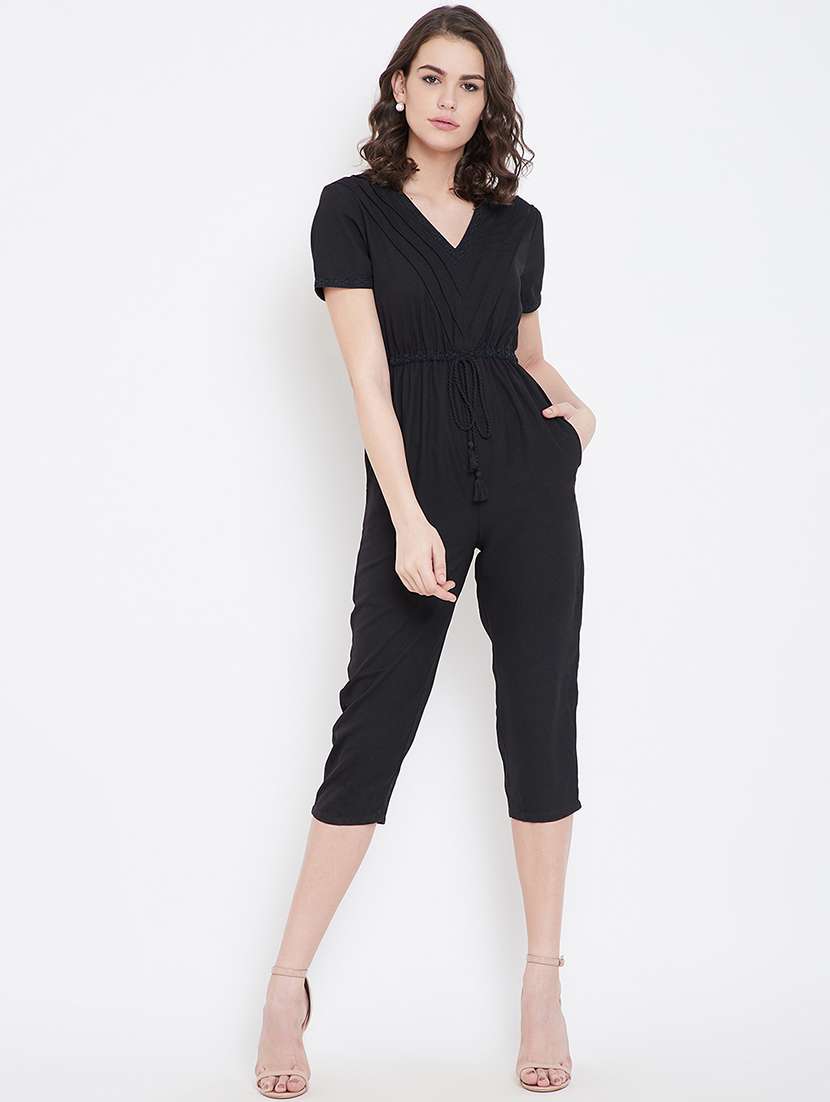 tie knot detail lace insert jumpsuit - 16764170 -  Standard Image - 1
