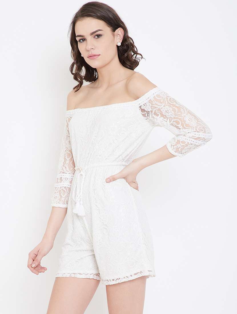 tie front off shoulder laced jumpsuit - 16764171 -  Standard Image - 1