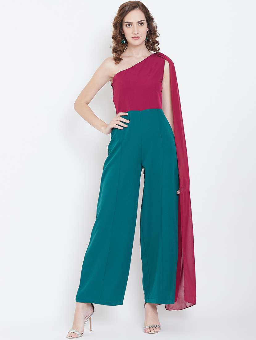 exaggerated sleeved color block jumpsuit