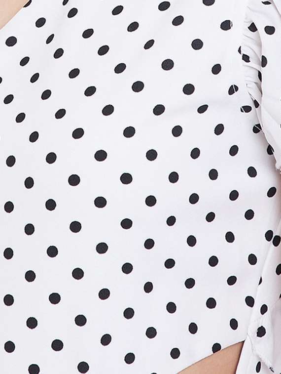 frill trim cut out detail polka dot jumpsuit - 16764184 -  Standard Image - 4