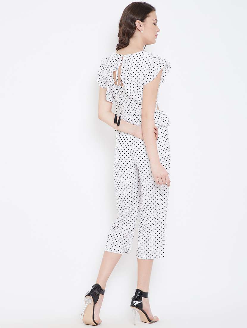 frill trim cut out detail polka dot jumpsuit - 16764184 -  Standard Image - 4