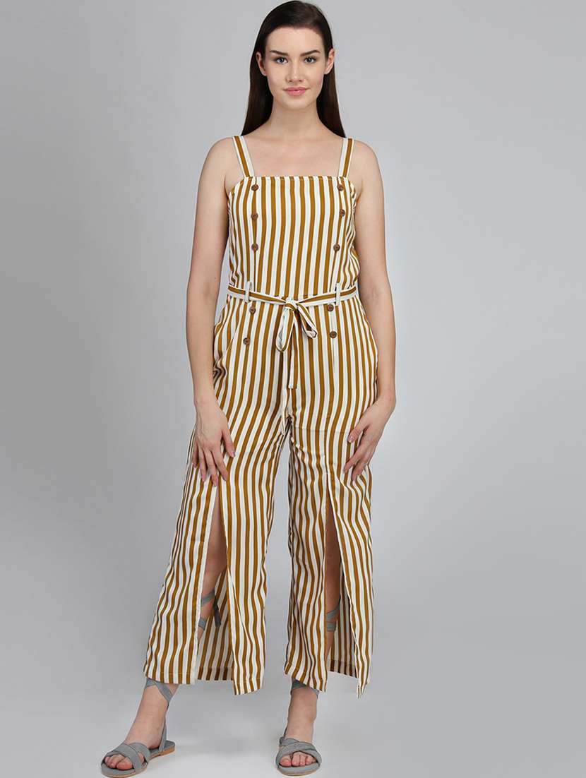 tie front striped jumpsuit