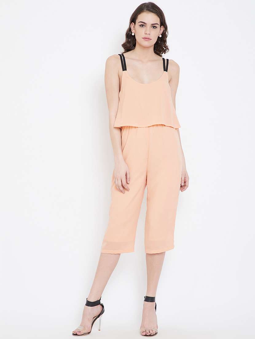 contrast shoulder strap layered jumpsuit