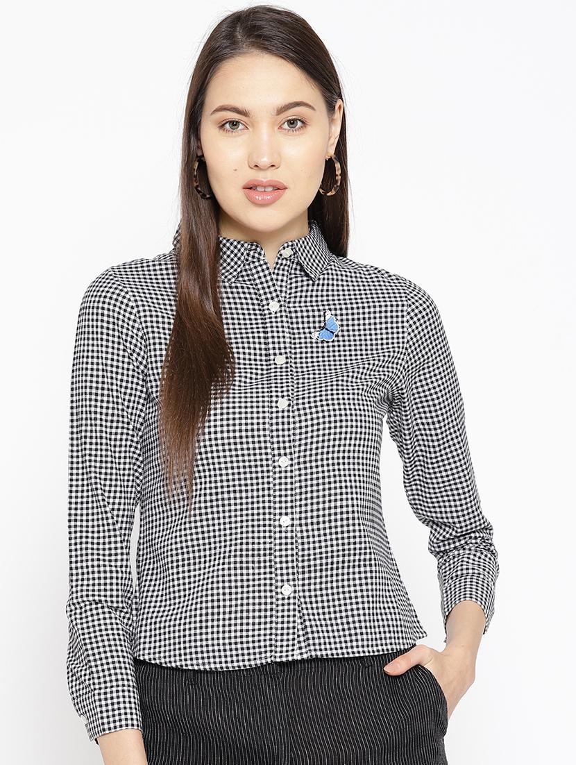 gingham checkered embroidered detail shirt - 16764194 -  Zoom Image - 0