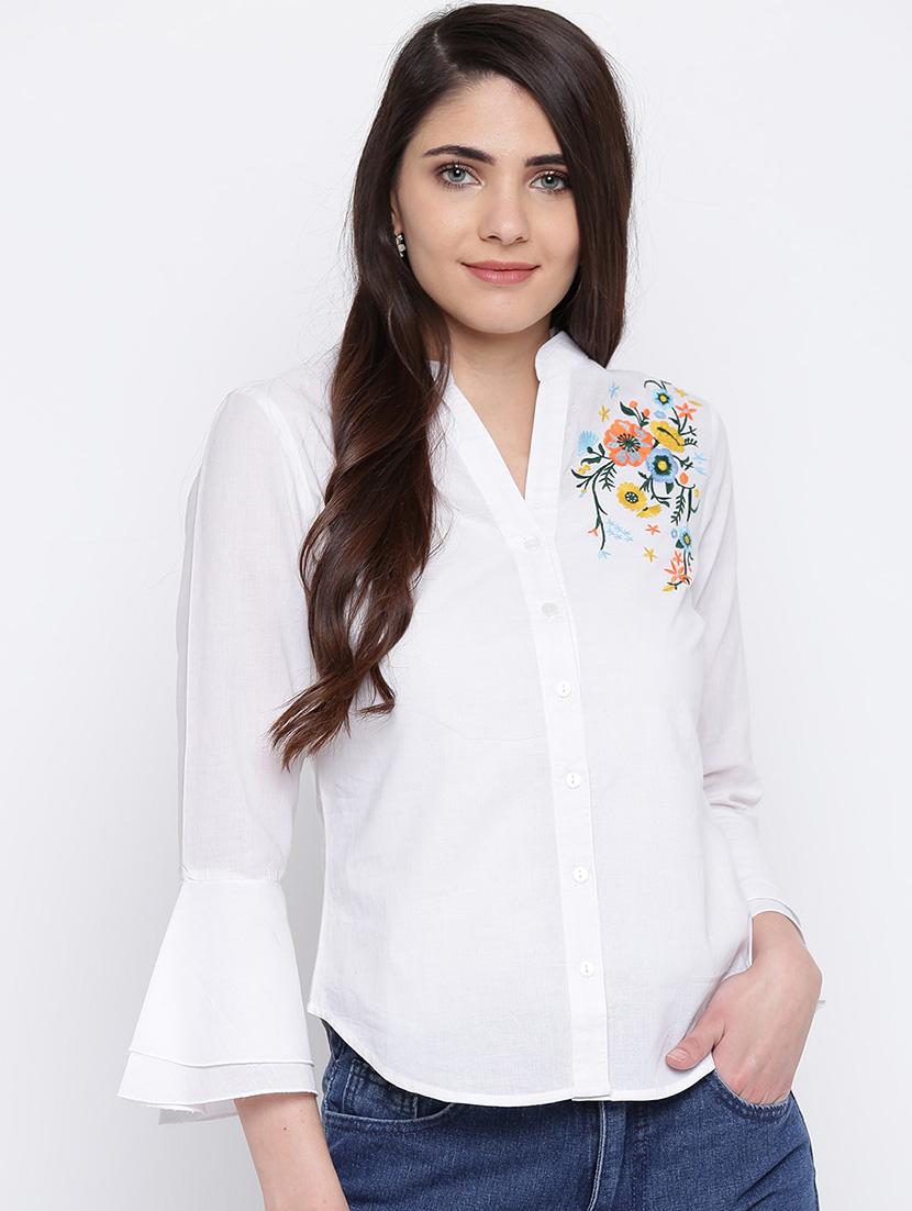 embroidered detail bell sleeved shirt - 16764199 - Zoom Image - 0
