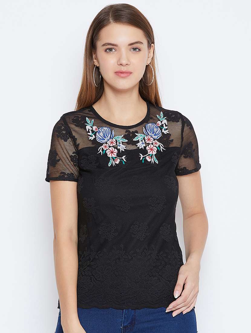 women's straight round neck top