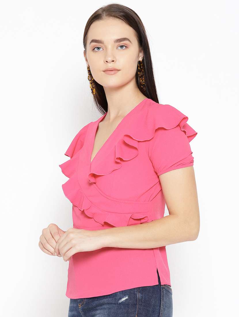 women's ruffle v neck top - 16764227 -  Standard Image - 1