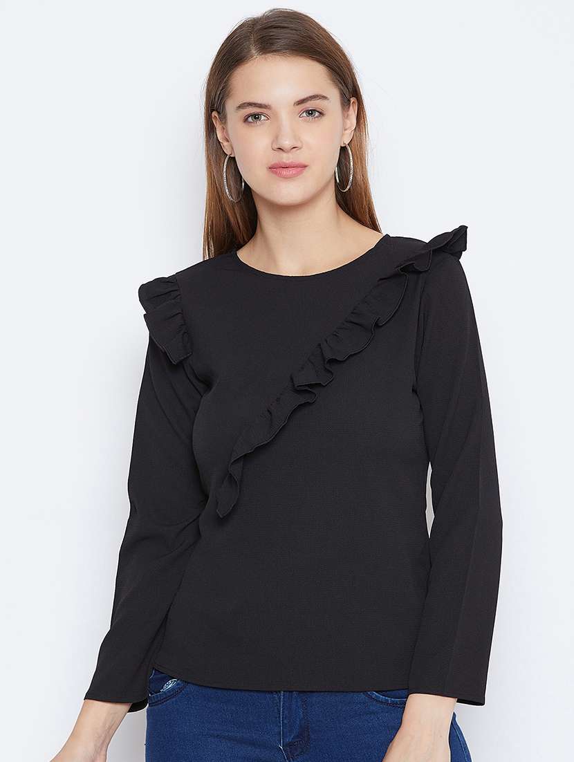 women's ruffle round neck top