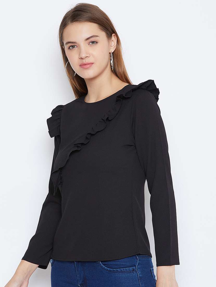 women's ruffle round neck top - 16764235 -  Standard Image - 1