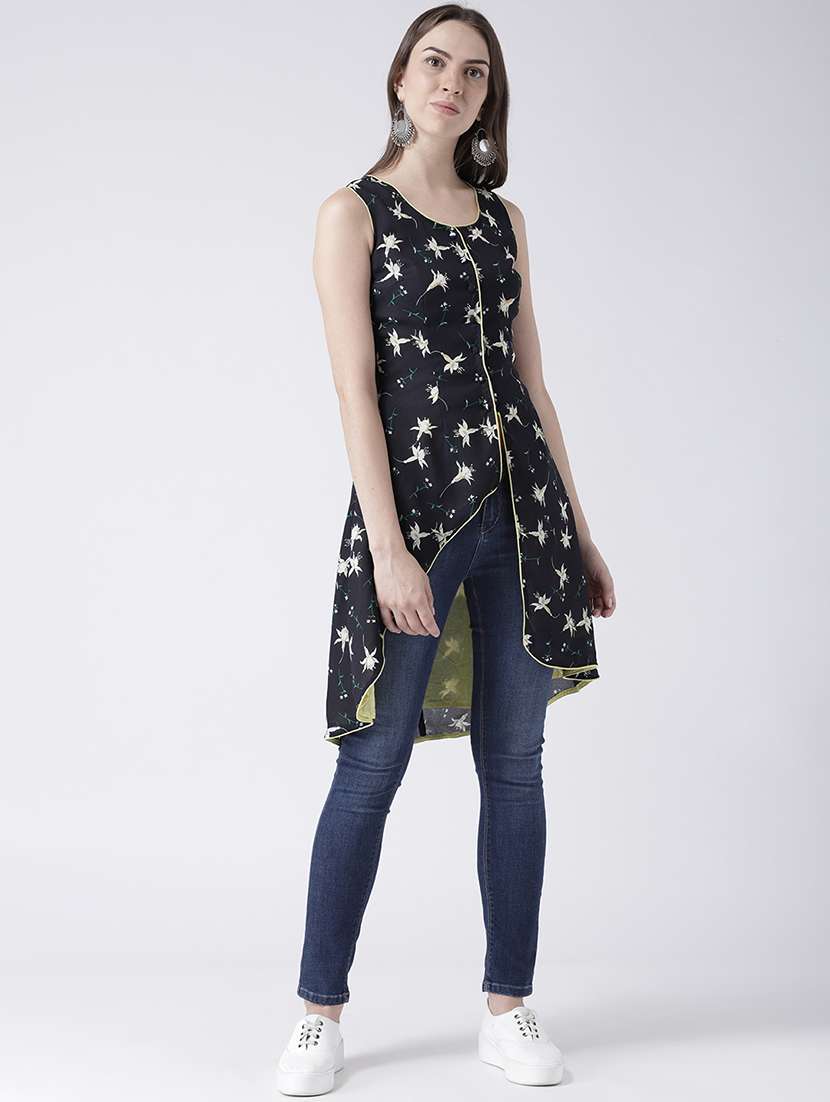 contrast piped floral tunic