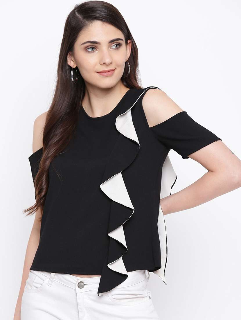 women's ruffle round neck top