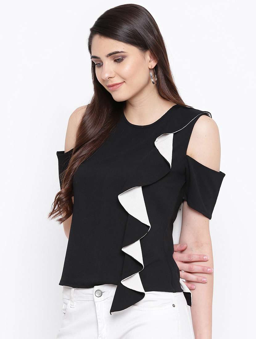 women's ruffle round neck top - 16764271 -  Standard Image - 1