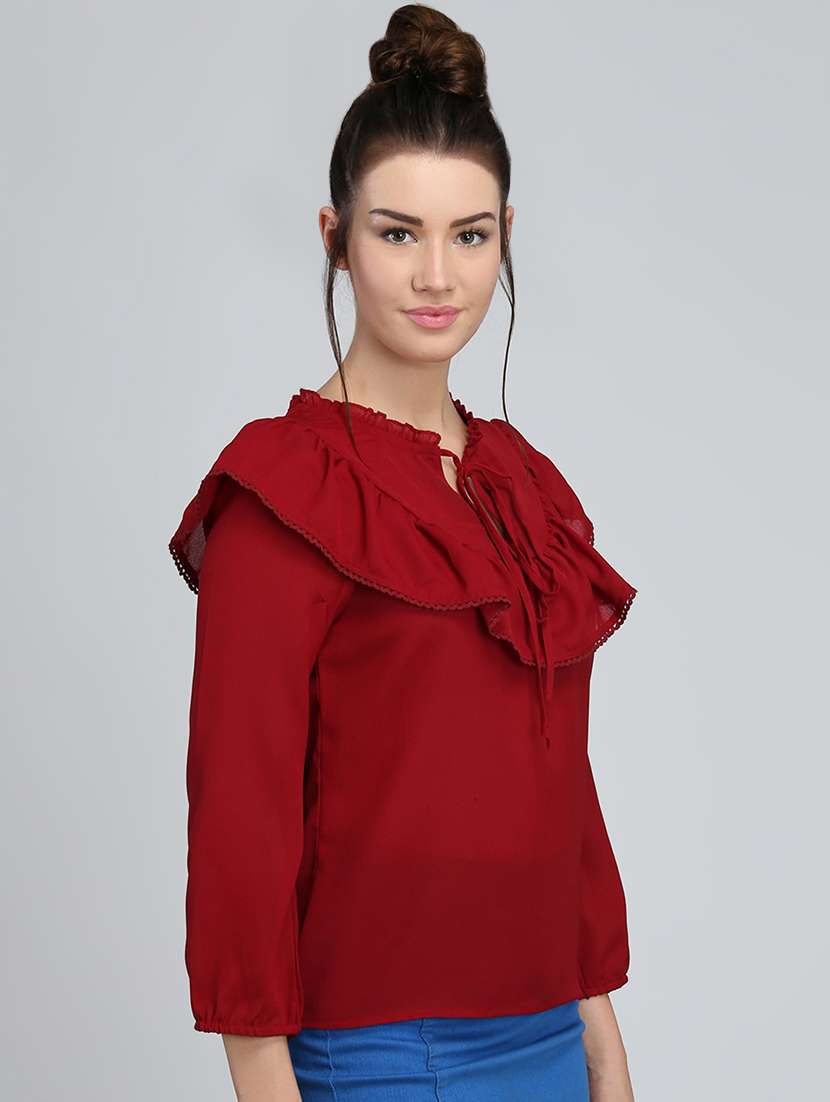 women's ruffle tie-up neck top - 16764315 -  Standard Image - 1