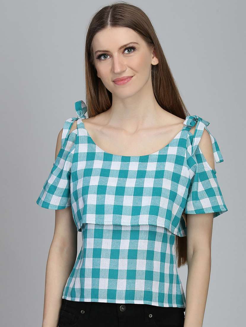 women's white & blue boat neck top