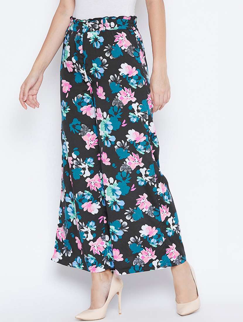 floral printed flat front wide leg trouser - 16764342 -  Standard Image - 1