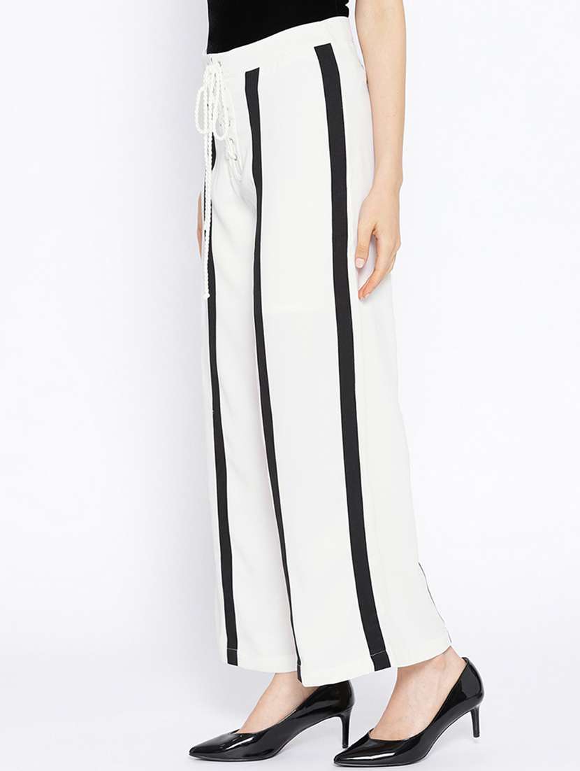 striped flat front wide leg trouser - 16764343 -  Standard Image - 1