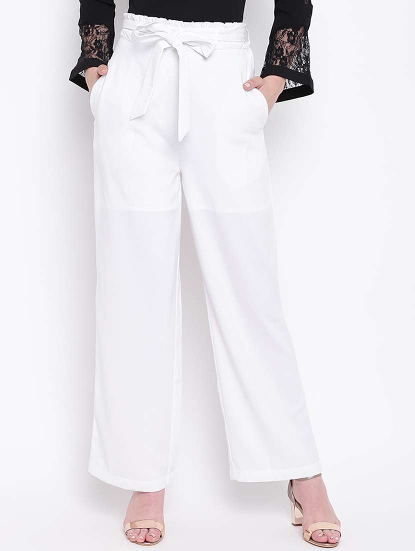 solid flat front wide leg trouser