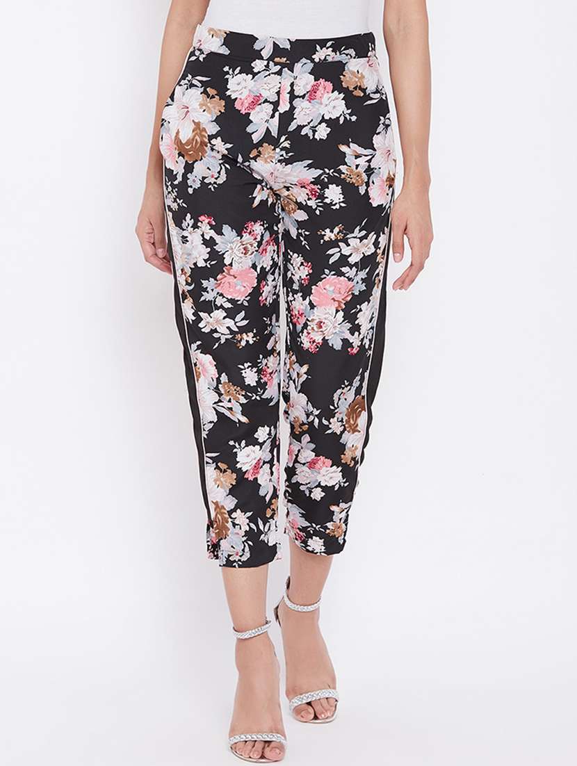 floral printed flat front cigarette pants
