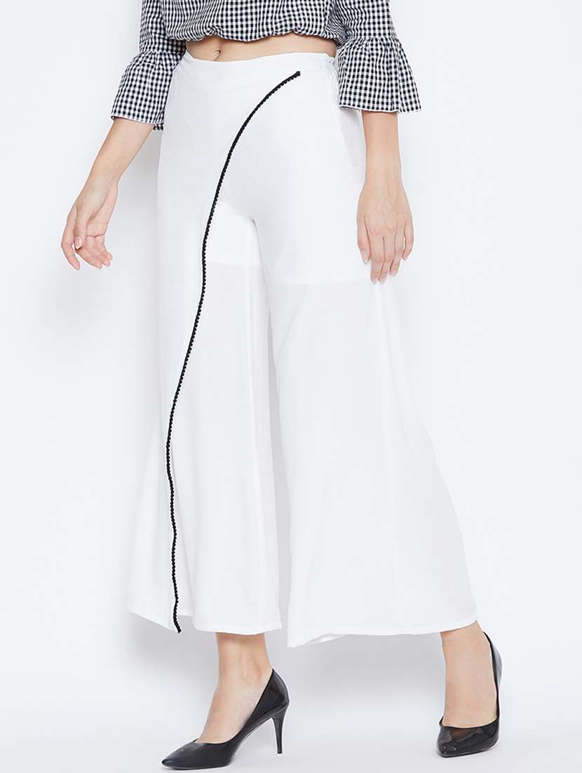 solid flat front overlap wide leg trouser - 16764352 -  Standard Image - 1