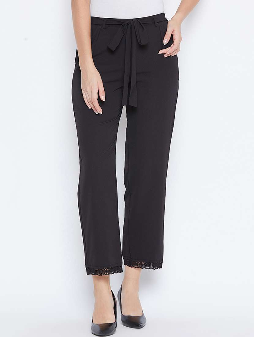 women solid pleated cigarette pants