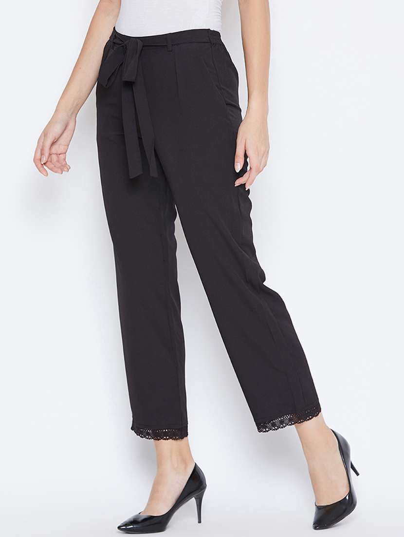 women solid pleated cigarette pants - 16764353 -  Standard Image - 1