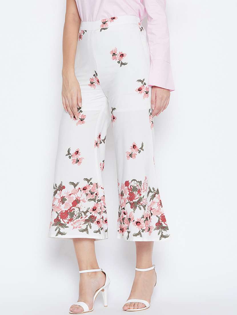 floral printed flat front wide leg trouser - 16764354 -  Standard Image - 1