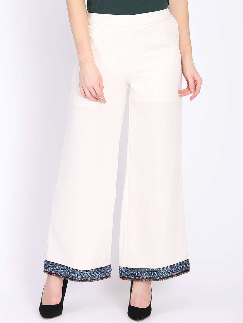 solid flat front wide leg trouser