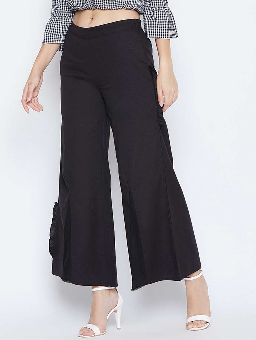 solid flat front wide leg trouser - 16764360 -  Standard Image - 1