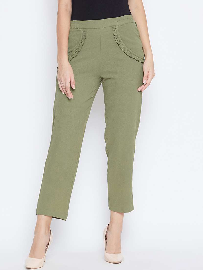 solid flat front cigarette pants