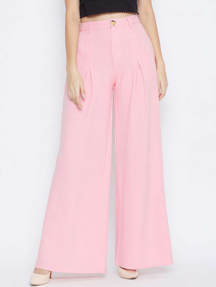 solid pleated wide leg pants