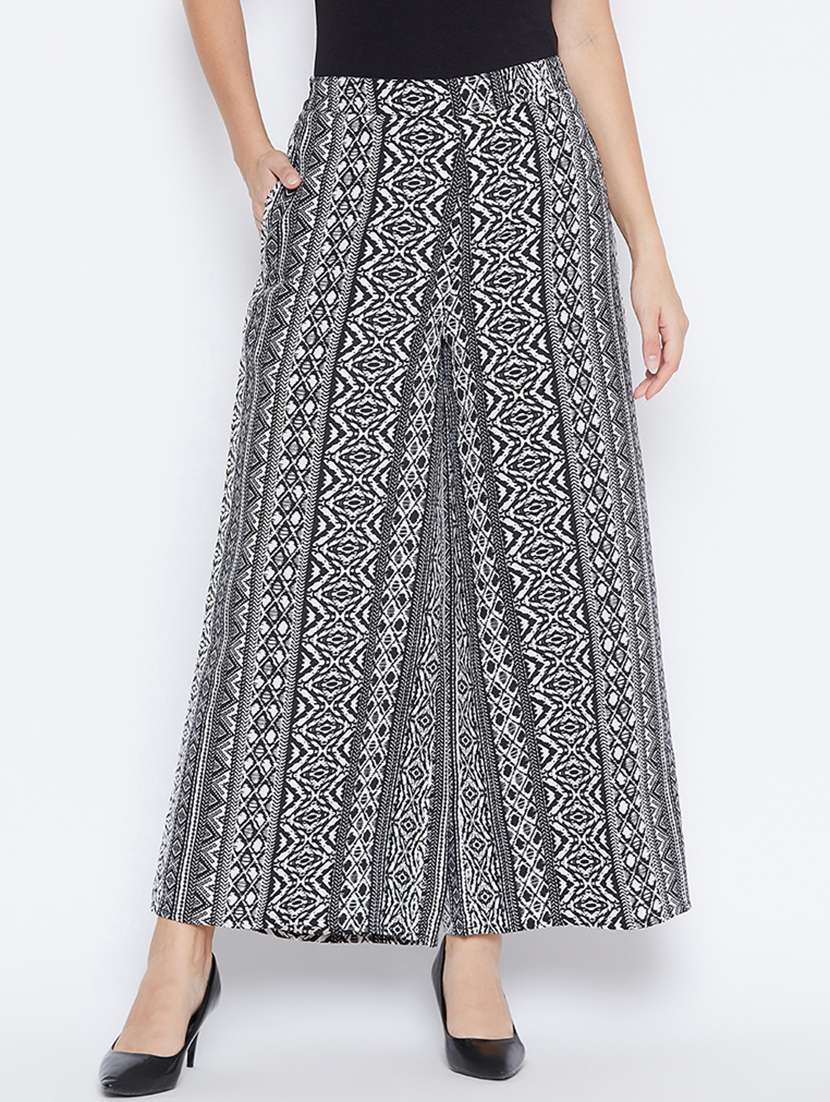 printed flat front wide leg trouser