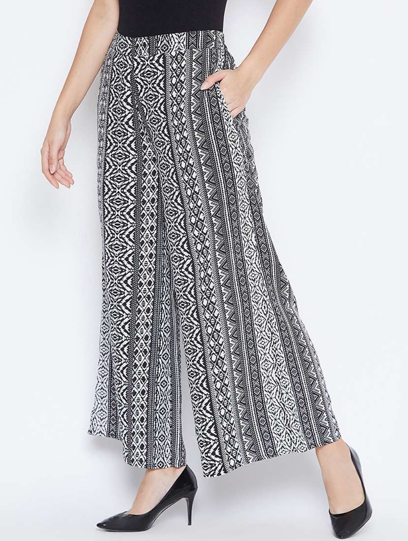 printed flat front wide leg trouser - 16764368 -  Standard Image - 1