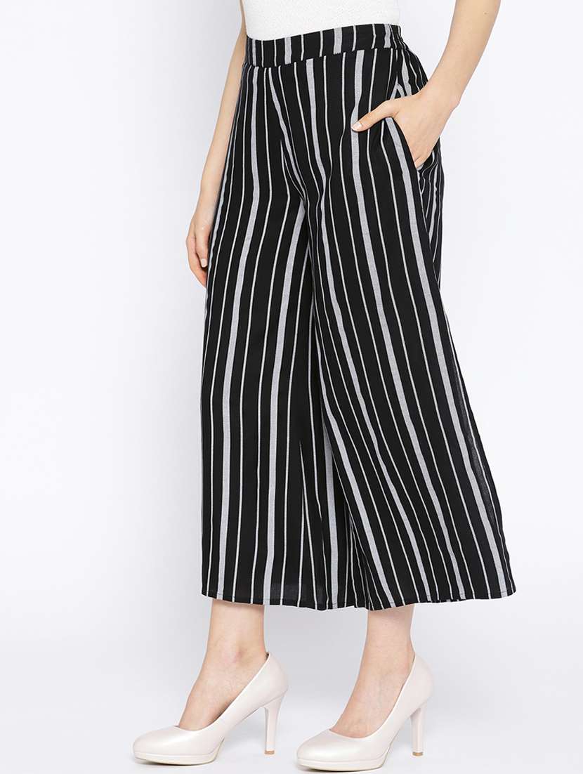 striped flat front wide leg trouser - 16764371 -  Standard Image - 1