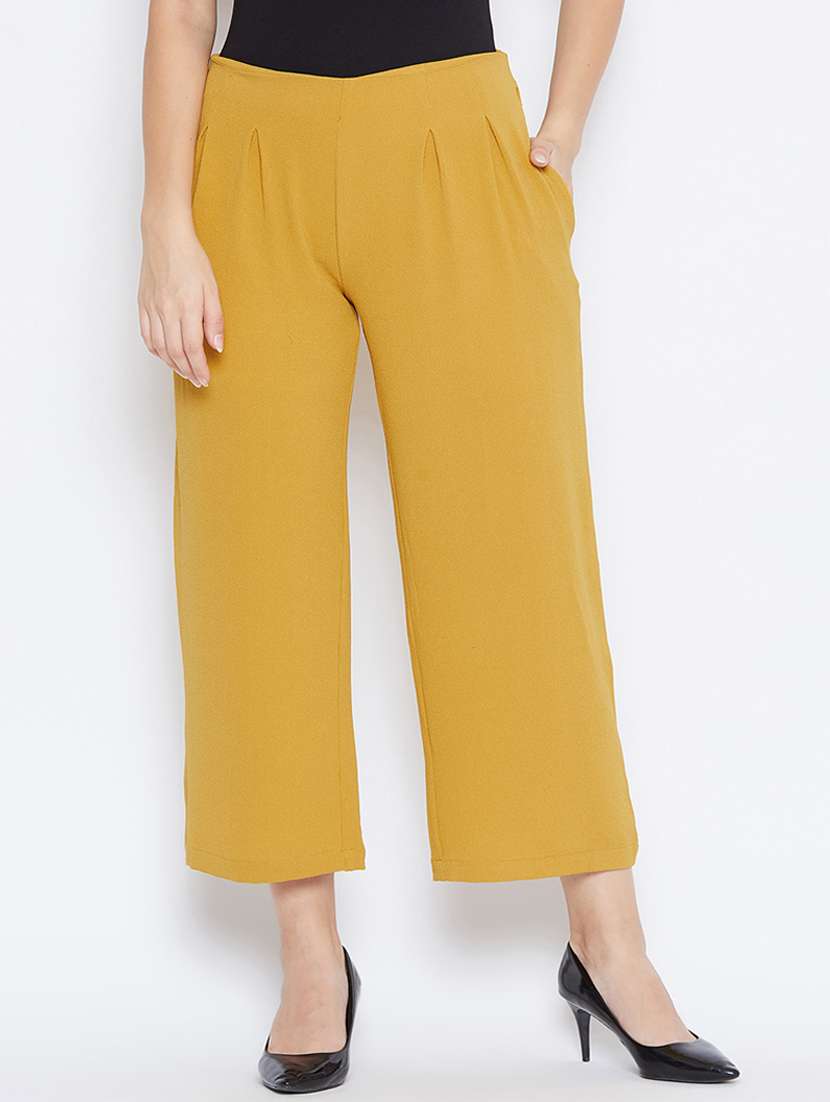 solid pleated wide leg pants