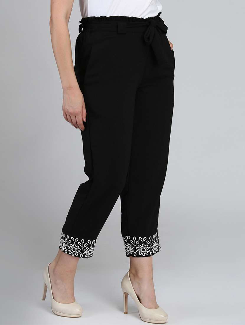 solid with lace flat front cigarette pants - 16764378 -  Standard Image - 1