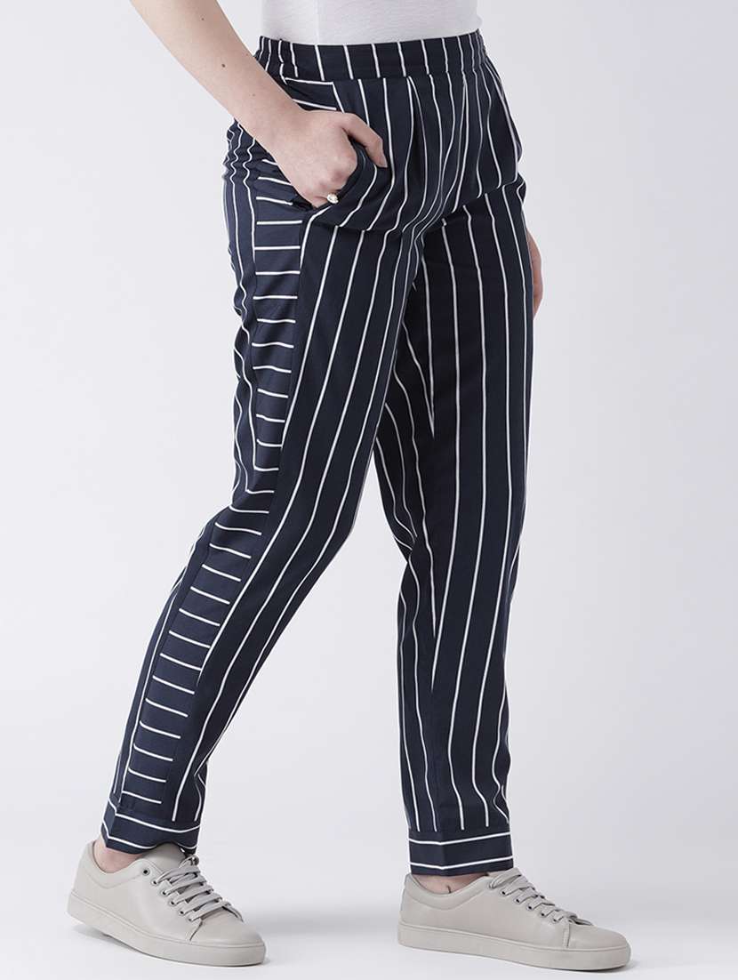 women striped pleated cigarette pants - 16764381 -  Standard Image - 1
