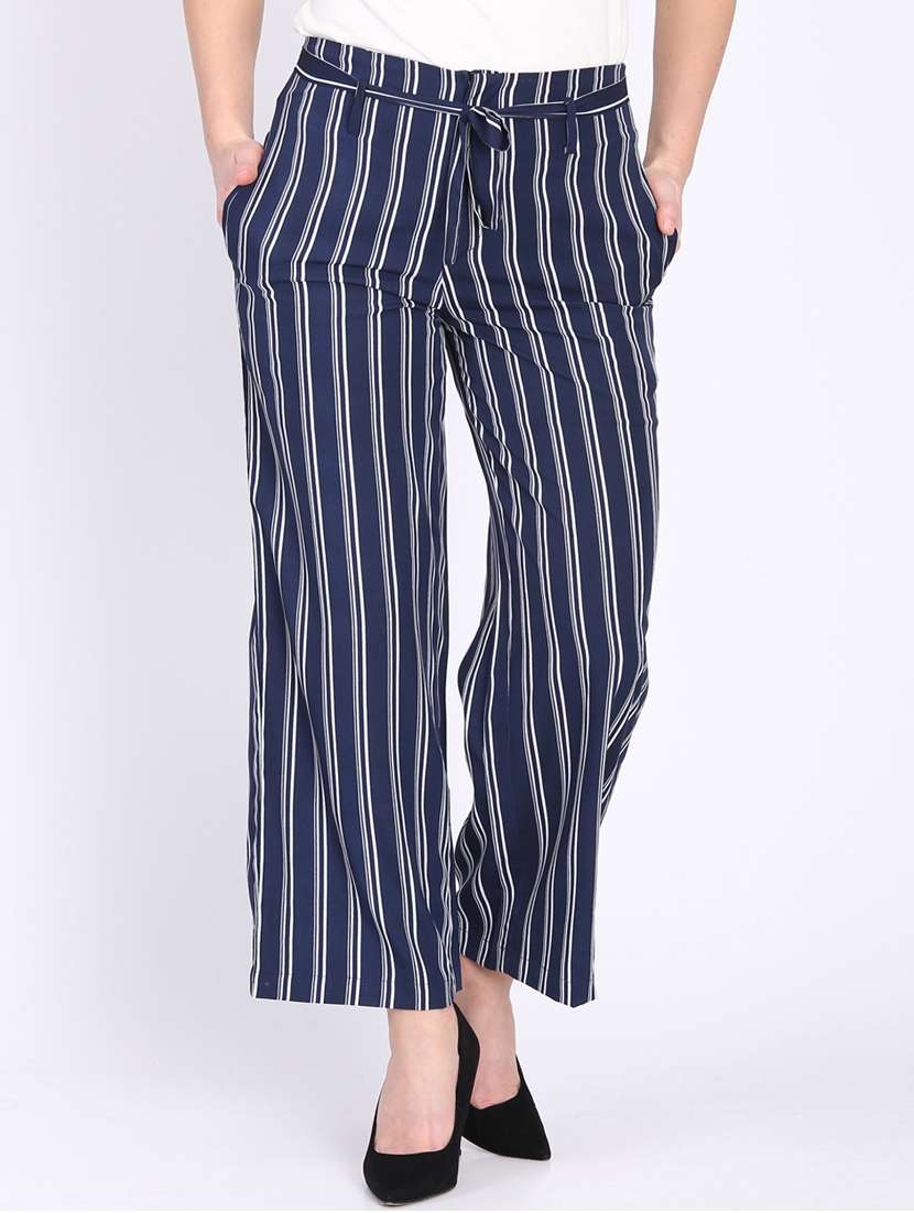 striped flat front wide leg trouser