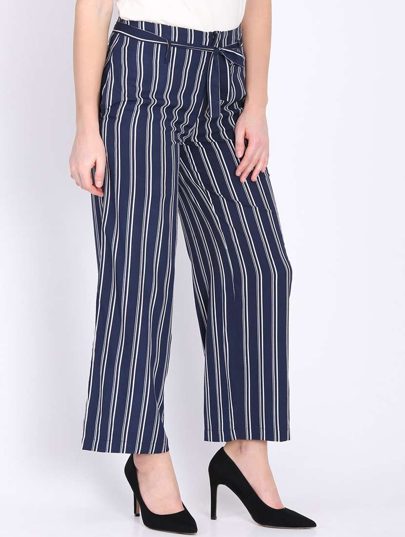 striped flat front wide leg trouser - 16764392 -  Standard Image - 1