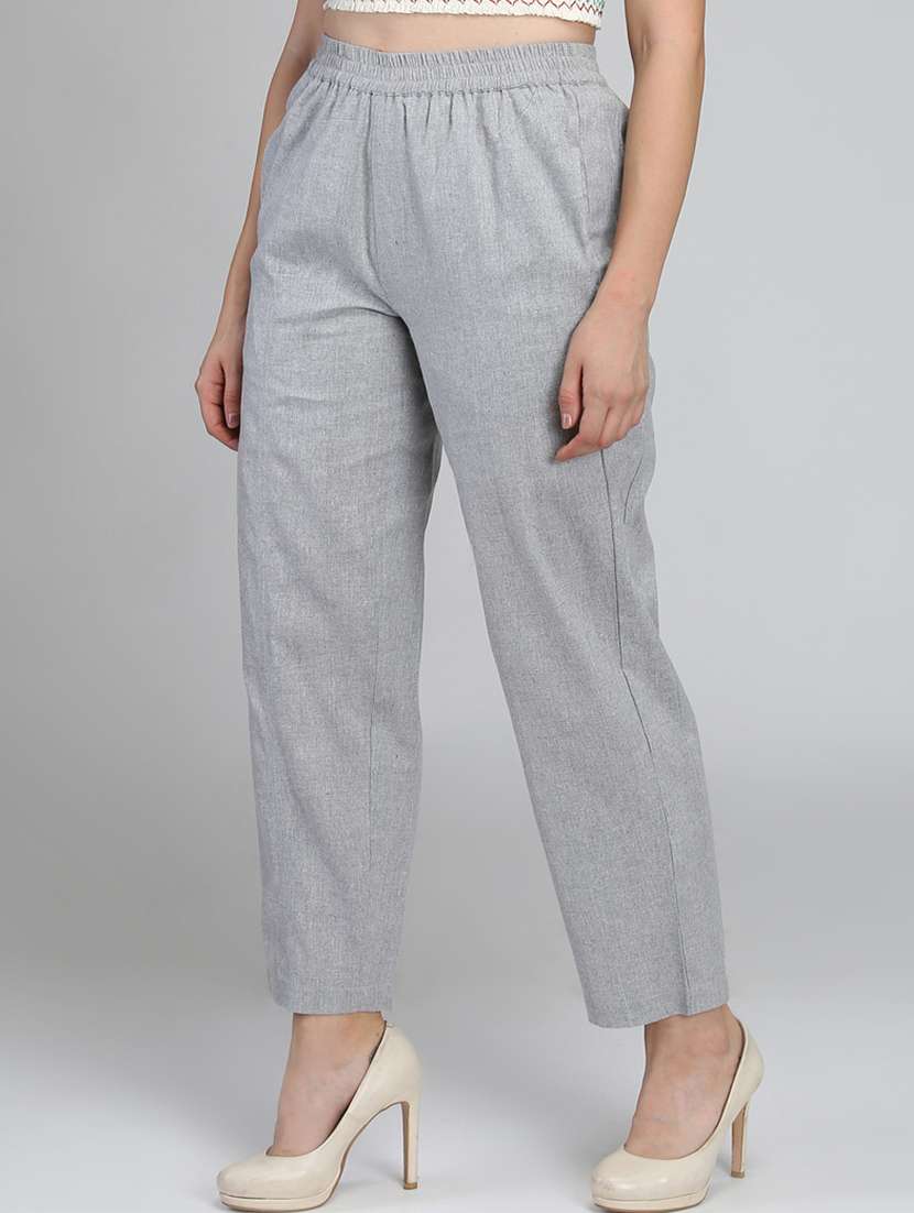 High Rise Gathered Solid Trouser - 16764395 -  Standard Image - 1