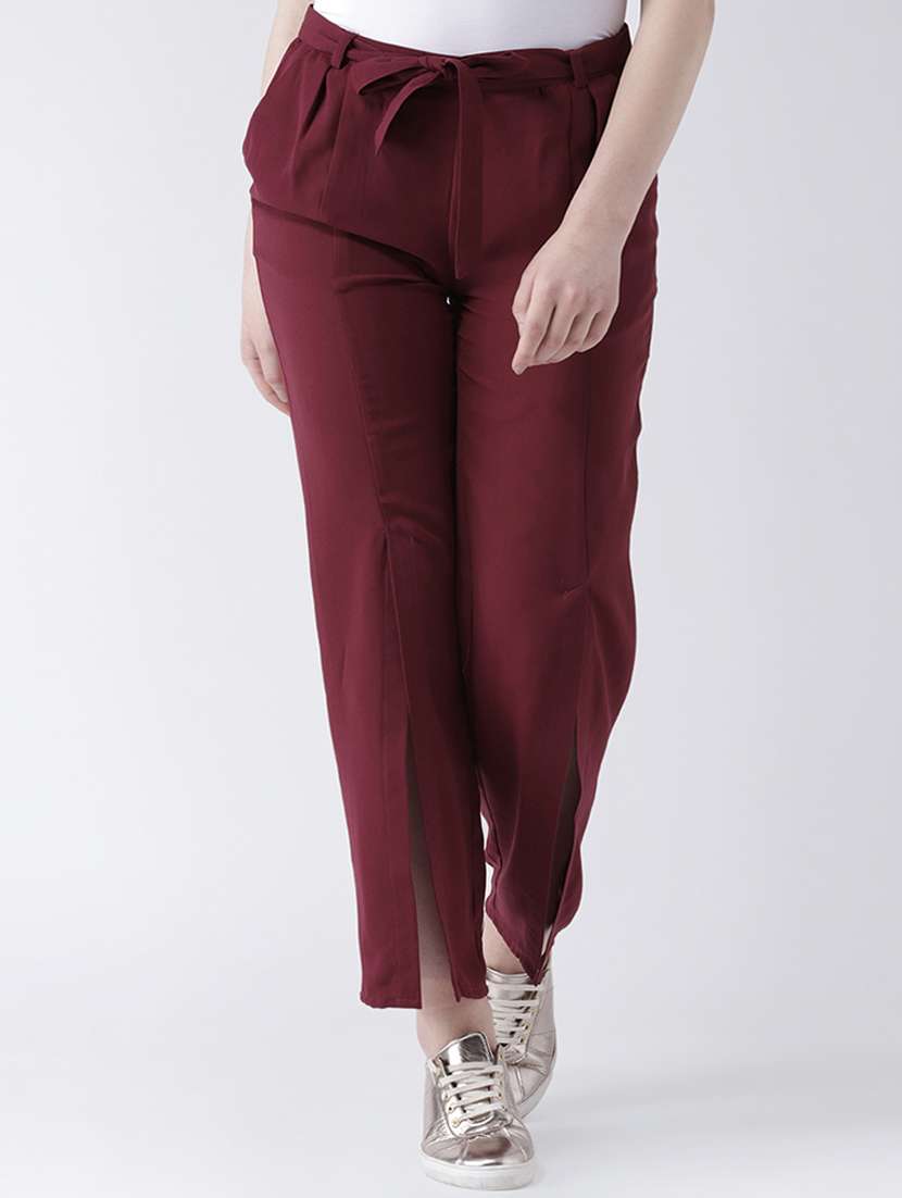 women solid pleated tailored pants