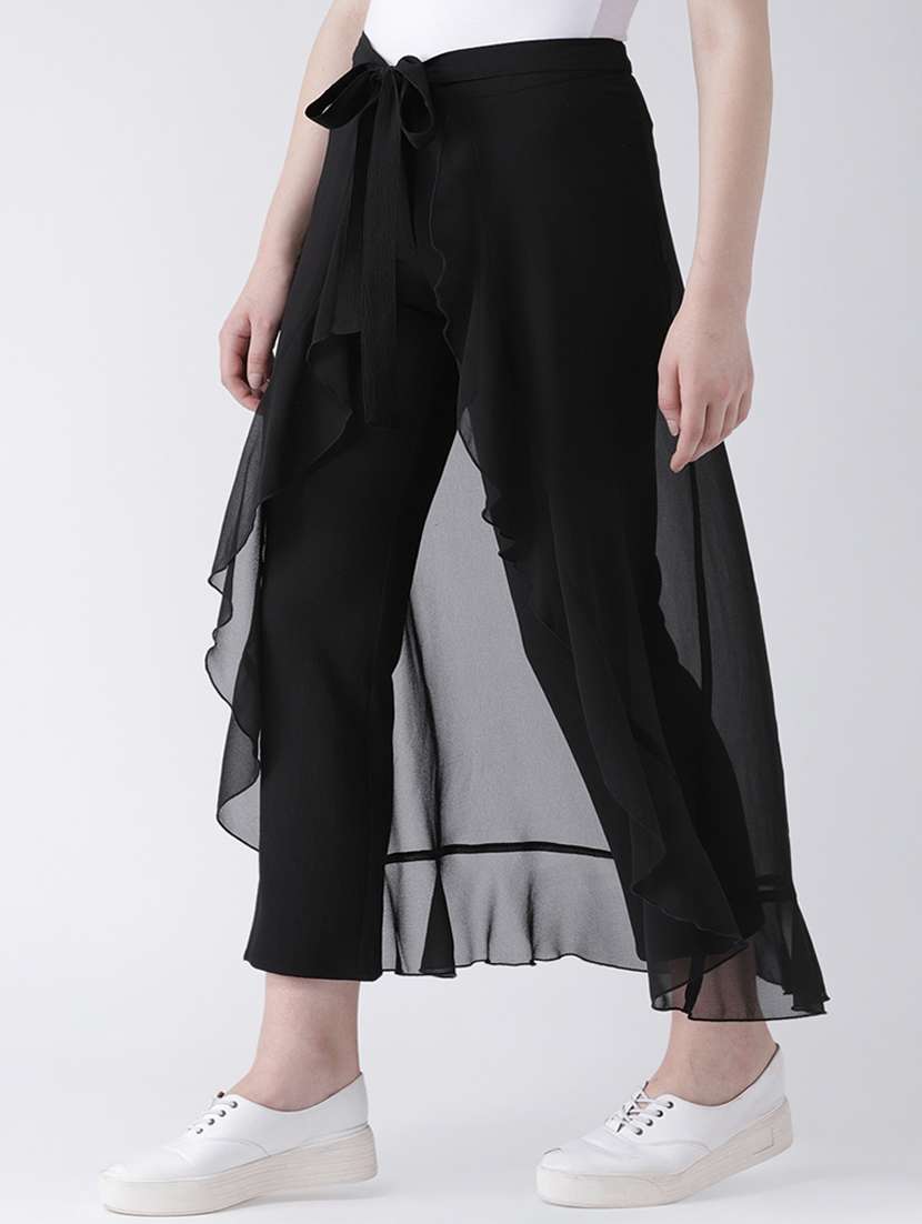 solid flat front layered ruffle trouser - 16764397 -  Standard Image - 1