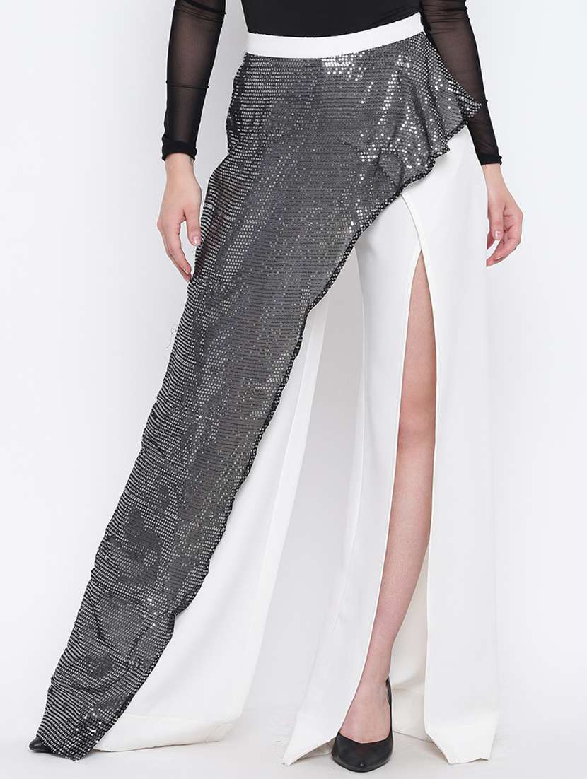 solid front slit wide leg trouser 